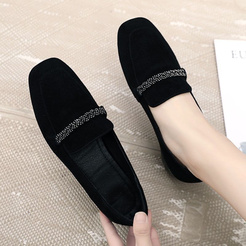 2025秋季新款羊反绒低跟甜美玛丽珍防滑透气一脚蹬女士百搭乐福鞋