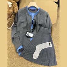 学院风假两件灰色针织连衣裙子女秋冬2025新款小个子穿搭套装短裙