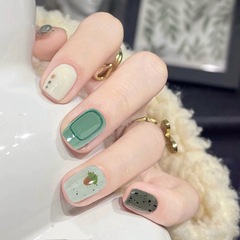 淳貴人手工美甲貼片ins清新茉香奶綠2025新款夏日顯白穿戴甲