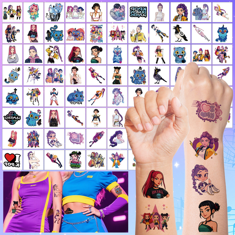 Cross-Border Exclusive 80 Pieces of Kpop Hunter Girl Group Tattoo Stickers Cartoon Animation Peripheral Creative Temporary Tattoo Stickers