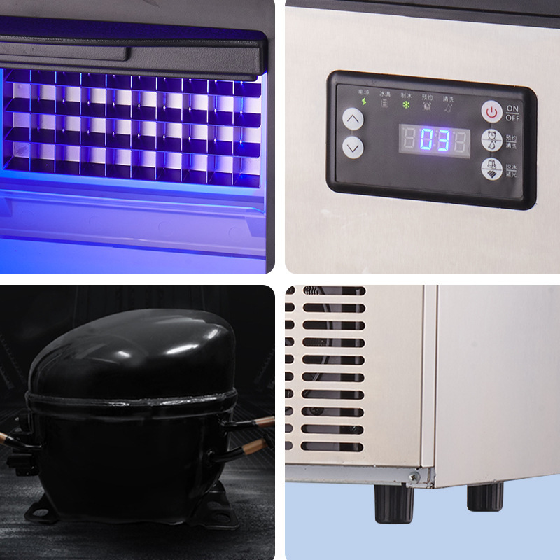 Máquina de hielo Puesto comercial automático inteligente té con leche cafetería bar 30KG220V máquina de hielo cuadrada transfronteriza