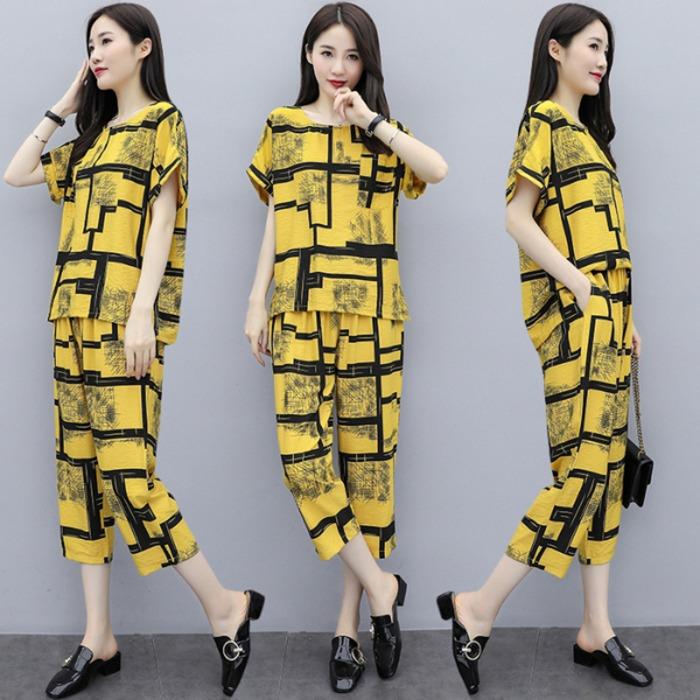 Cross-border Southeast Asian fashion suit for fat mm, fashionable large size, loose, age-reducing, slimming cropped pants, two-piece set for women, trendy