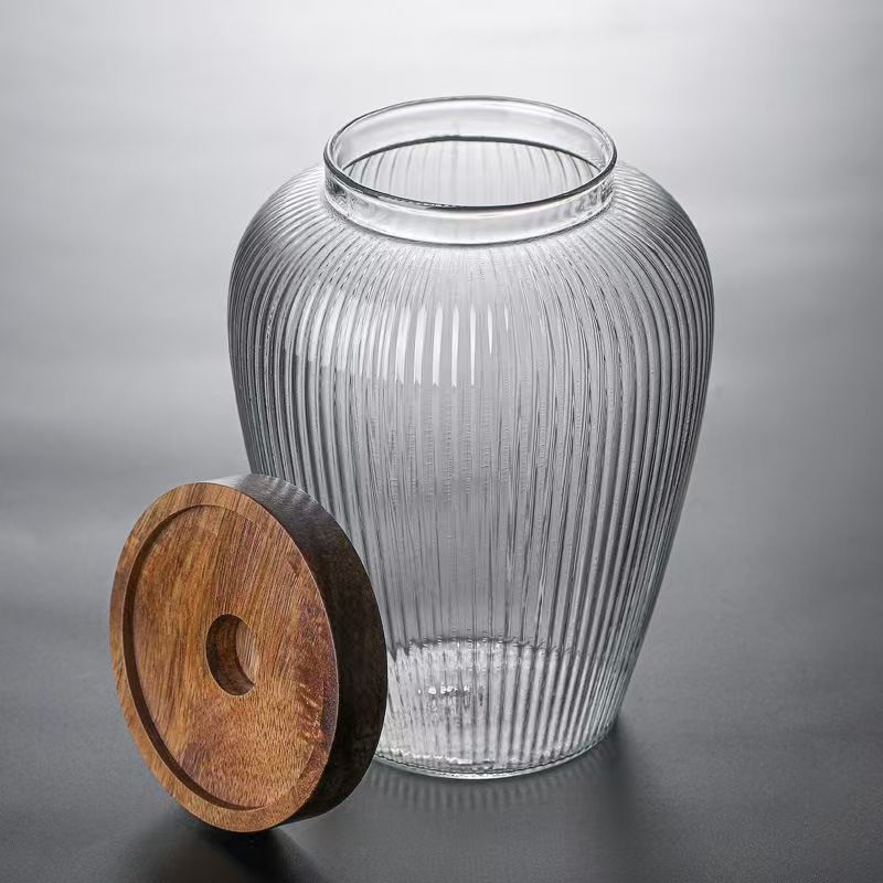 Tanque de almacenamiento doméstico Acacia cubierta de madera de vidrio de té almacenamiento de granos gruesos tanque de sellado multifuncional jarro de vino
