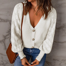 2025年冬季新款纯色长袖开衫女欧美休闲百搭单排多扣宽松针织衫女