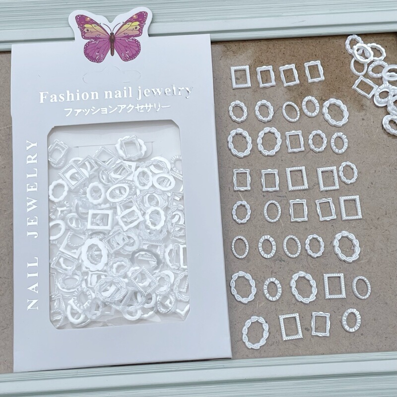 50 new resin photo frame jewelry nail DIY Pearl light white pearl gray hollow frame vintage baroque decoration