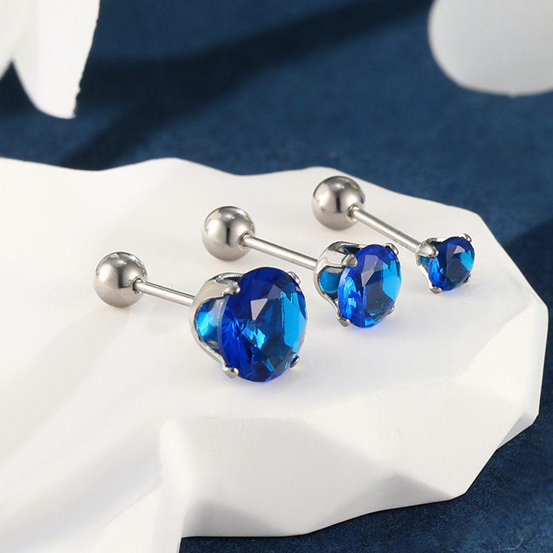 Joyería de Xuping de acero inoxidable tornillo torcedura hebilla de cuatro garra pendientes de la personalidad de la moda japonesa y coreana pendientes de Gema artificial azul