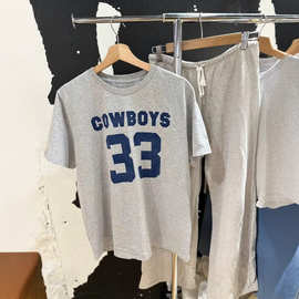 BM风 美式复古宽松长款33灰色短袖T恤女夏甜辣纯欲圆领打底上衣潮