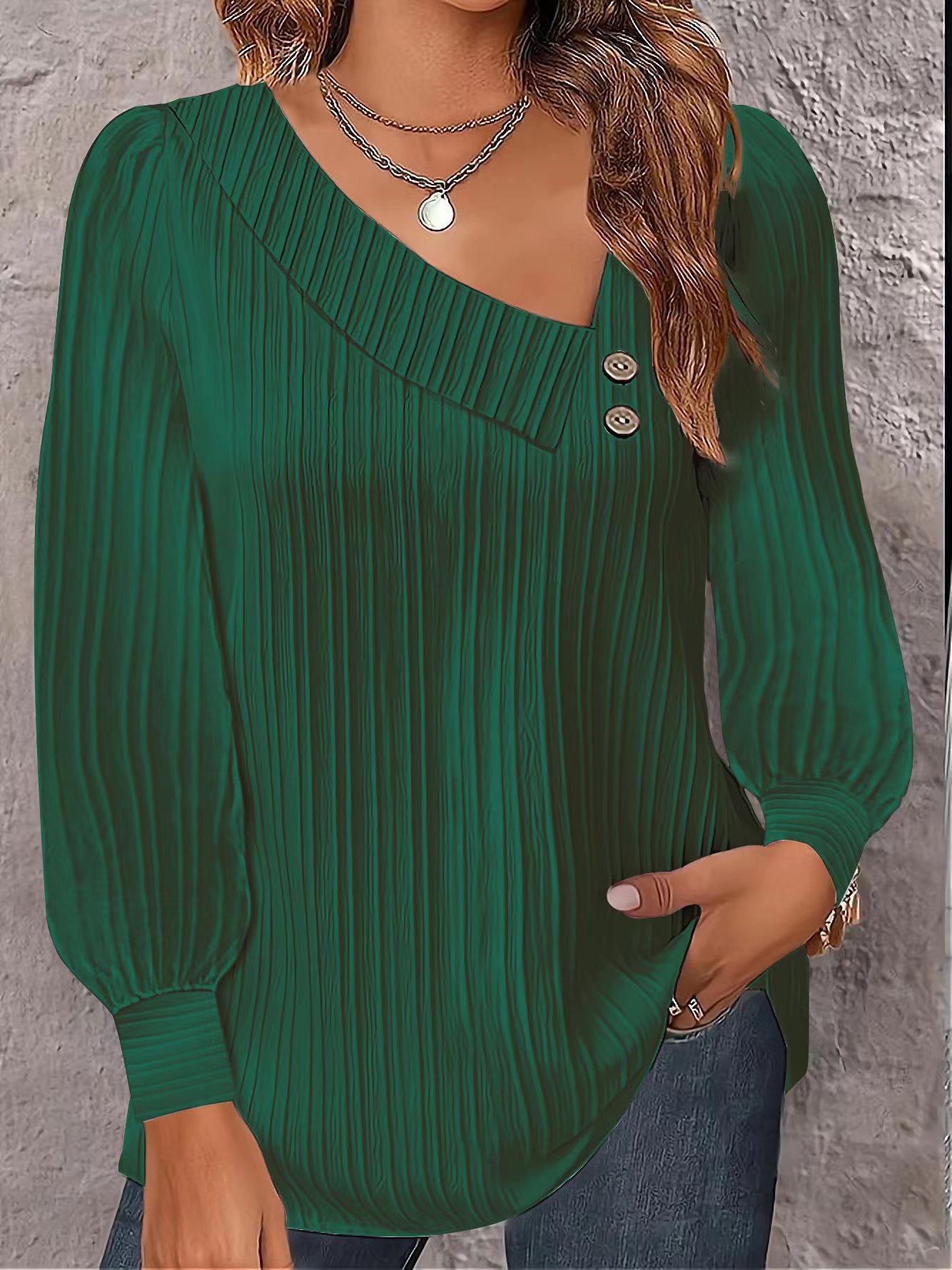 Women's Blouse Long Sleeve Blouses Button Simple Style Solid Color display picture 9