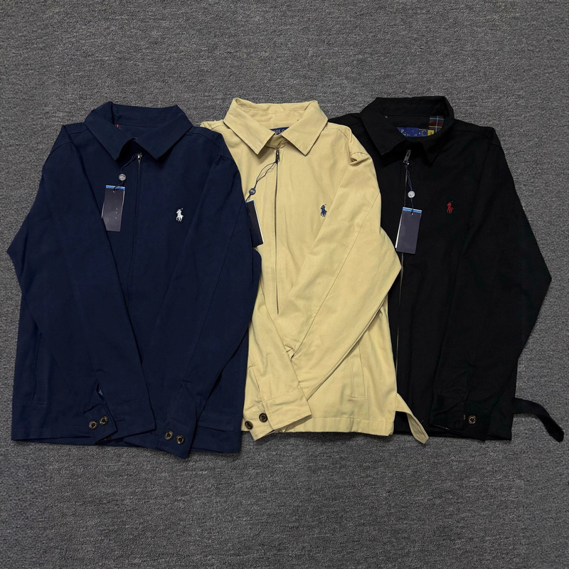 Scan Code Ralph Rl Pony Embroidered Lapel Classic Zipper Veteran Jacket Polo Shirt Top for Men