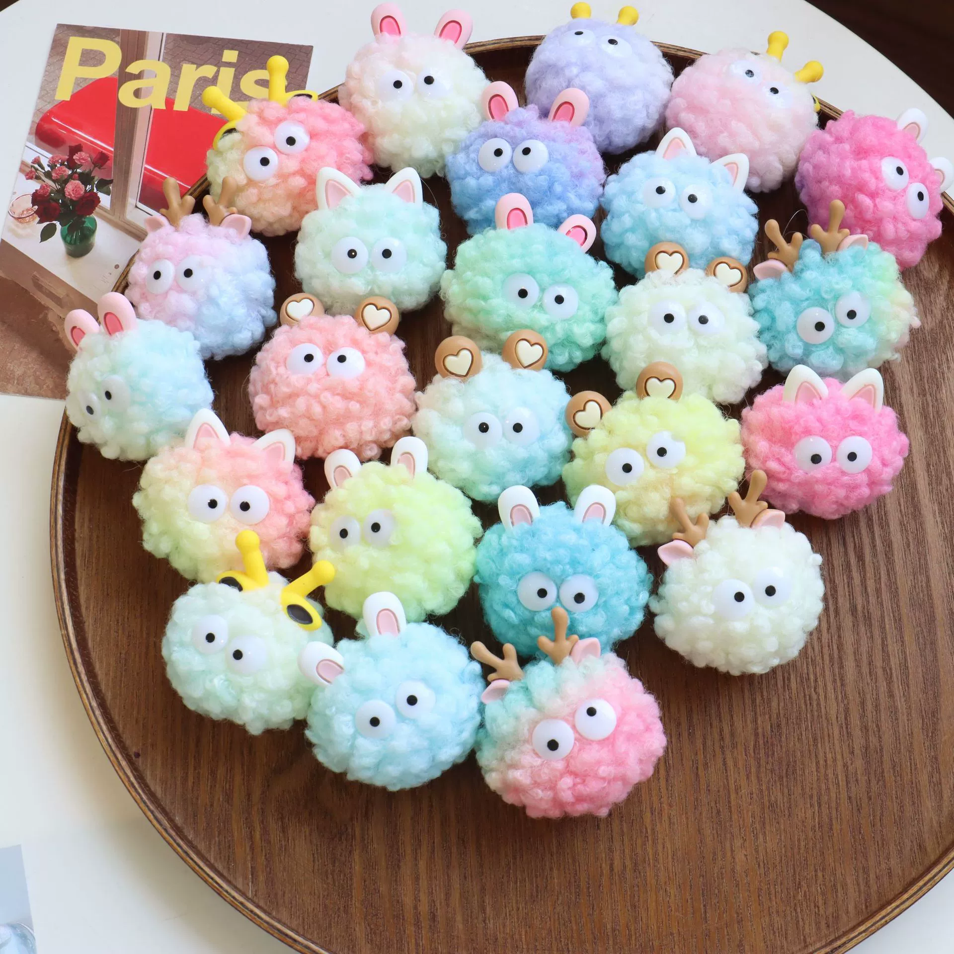 Животные уши цветные эльфы ручной работы шерстяные шарики дыры обувь пряжка шерстяные шарики пыли эльфы меховые шарики угольные шарики подвески