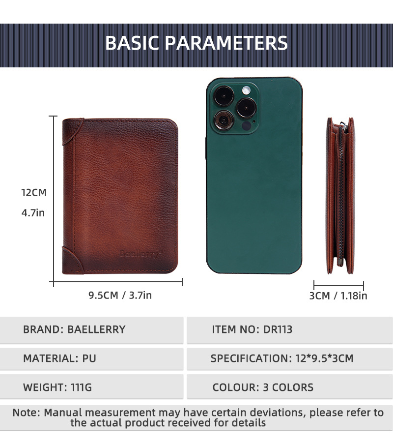 69g Weight Polyester Lining Material Zipper Closure Type Small Wallets Bags Type 1 Piece Quantity Daily Occasion Pu Leather Material Solid Color Pattern All Seasons Season Men's Gender Sewing Thread Design Business Style Square Shape Men's Solid Color Pu Leather Zipper Small Wallets 4