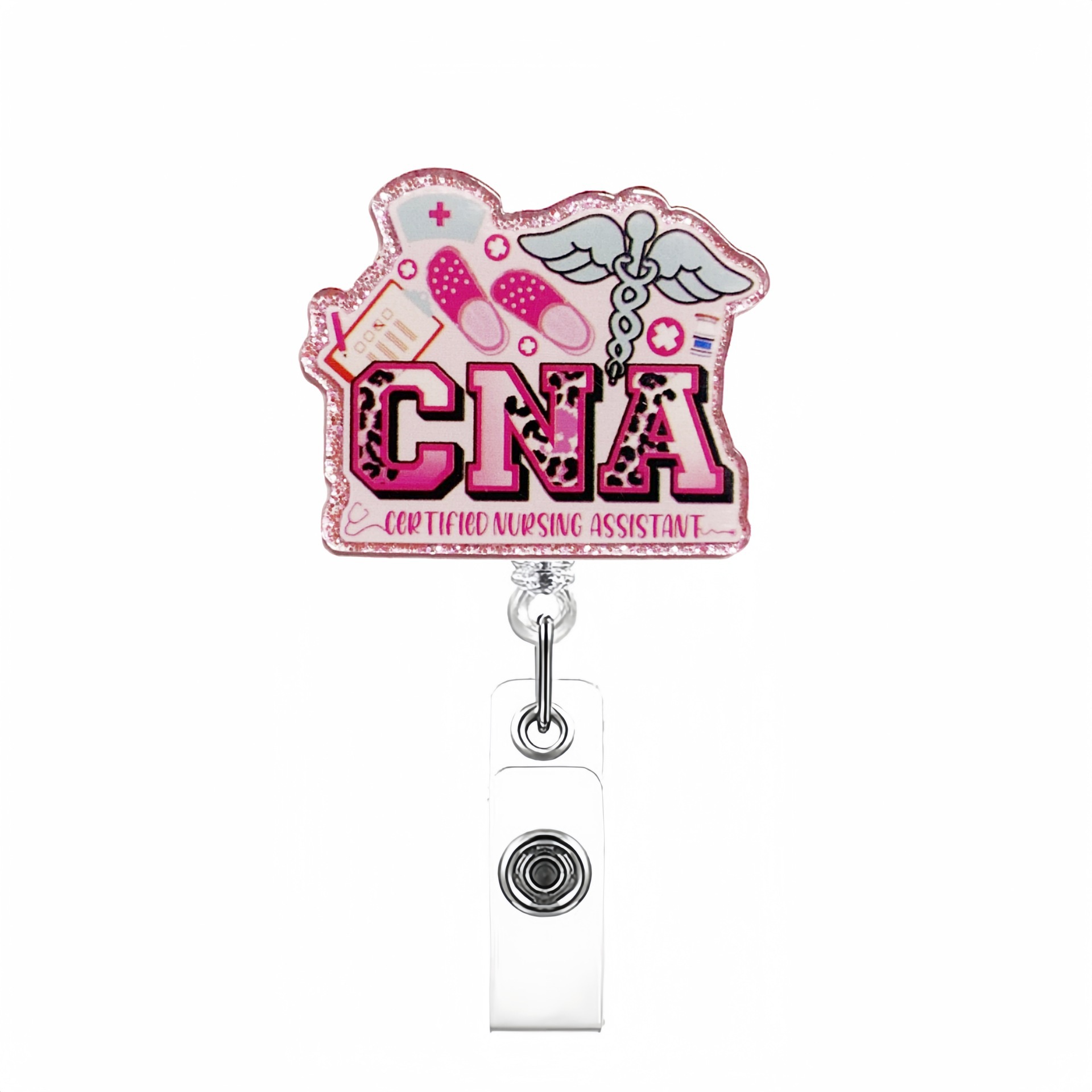 Etiqueta de etiqueta de venta caliente transfronteriza en lugar de acrílico divertido brillo clip de insignia telescópico hebilla de identificación hebilla fácil de tirar