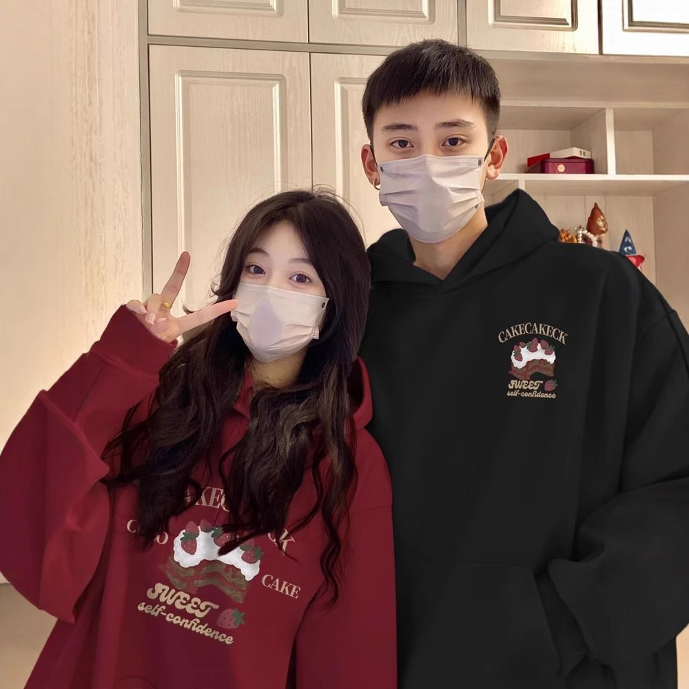 크림 용암 스웨트 셔츠 여자 버건디 2025 년 뱀의 올해 옷 새해 패션 가을과 겨울 코트