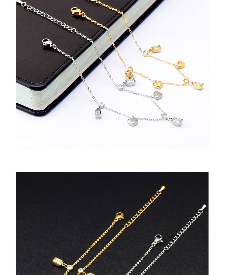 Fashion Square Heart Shape Titanium Steel Inlaid Zircon Womenu0027S Anklet 1 Piece