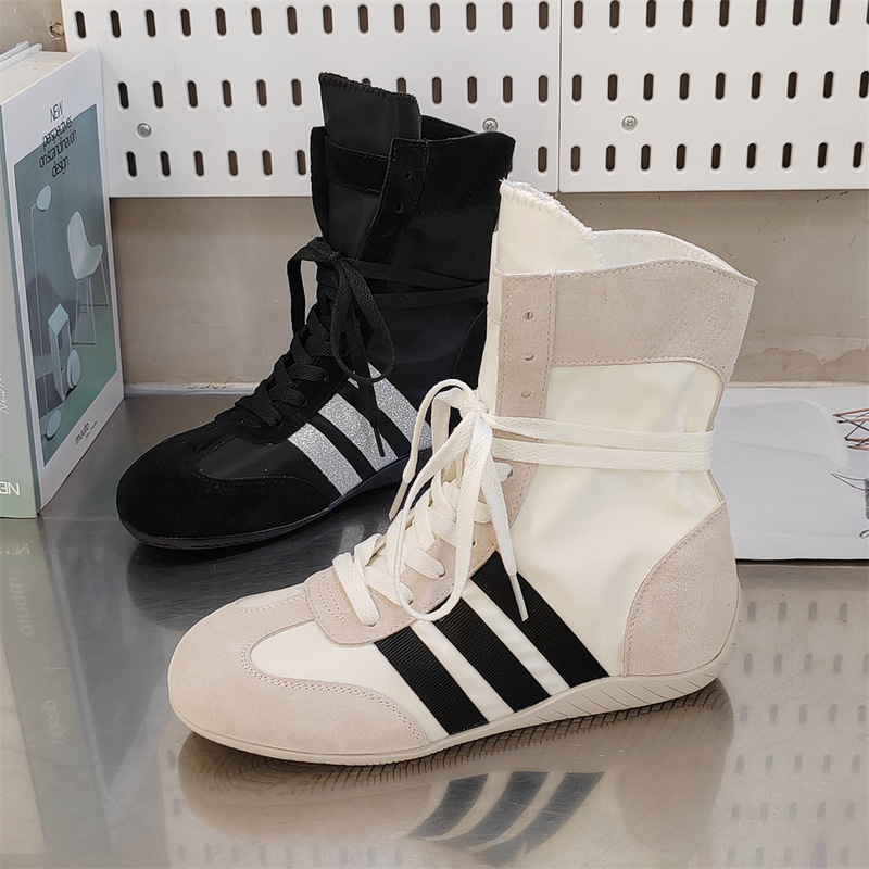 High-Top Genuine Leather Training Shoes for Women, 2026 Spring New Model, Mesh Breathable Martin Boots, Casual High-Top Boxing Shoes