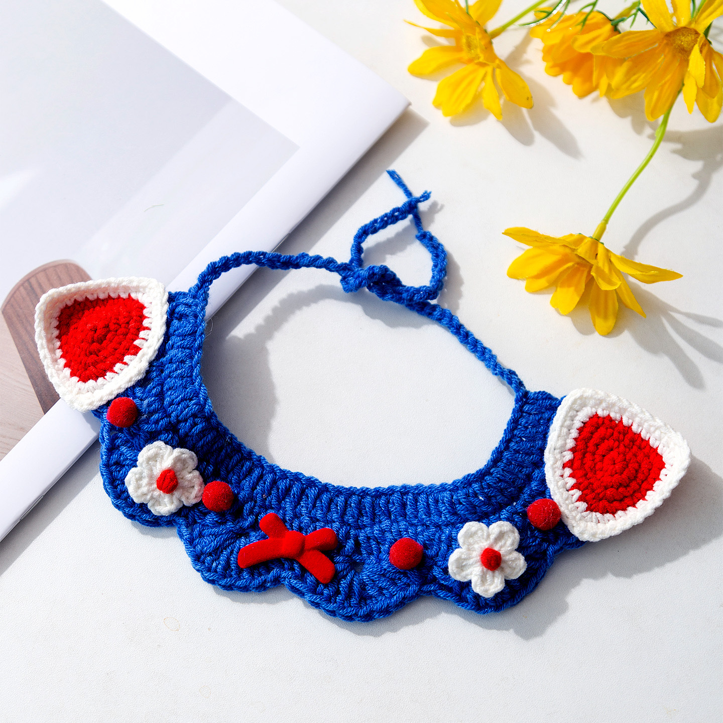 Otoño y invierno nuevas flores tejidas a mano perros gatos collares collares accesorios para perros pequeños y medianos joyas para mascotas