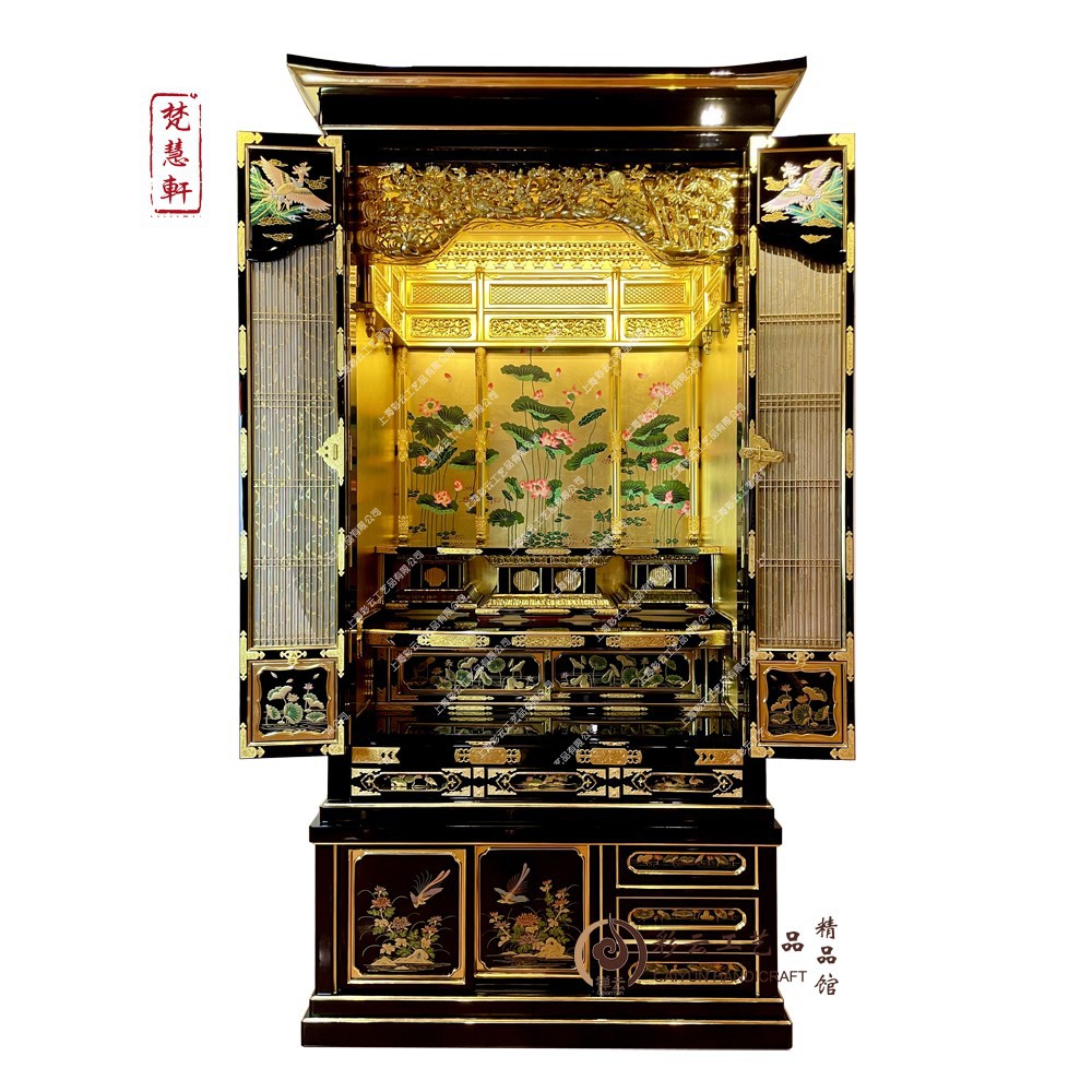 Pure Land No.30 Hongfu Solid Wood Gold Foil Buddha Shrine with Door Vertical Cabinet Shrine Home Buddha Cabinet Chinese-style Table Ornaments