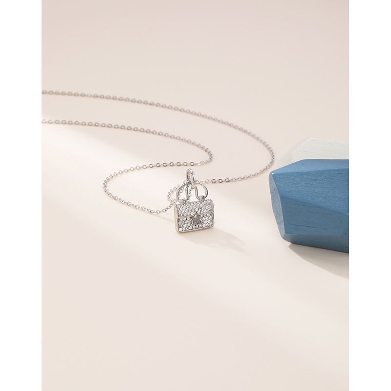 S925 plata esterlina H carta collar portátil Luz de Las Mujeres de lujo elegante de moda llena de diamantes bolsa colgante de alta calidad de la cadena de clavícula