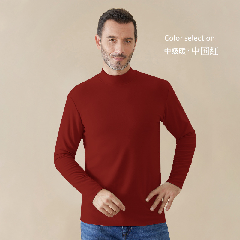 秋冬の新型の徳絨毛のヒアルロン酸の半高襟の底のシャツの男の発熱と保温の外は身を修める高襟の長袖のtシャツを着ます。
