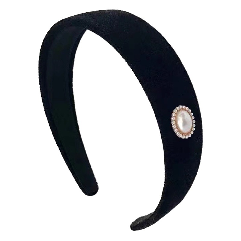 Estilo coreano de moda de terciopelo dorado diadema Eve Xu Ruizhi Perla Negro diadema alta Cráneo superior diadema ventas directas de la fábrica