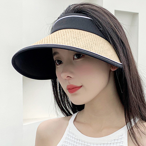 Korean-style Instagram-inspired grass woven sun hat for women, summer simple new sunshade hat, solid color sun hat for dropshipping