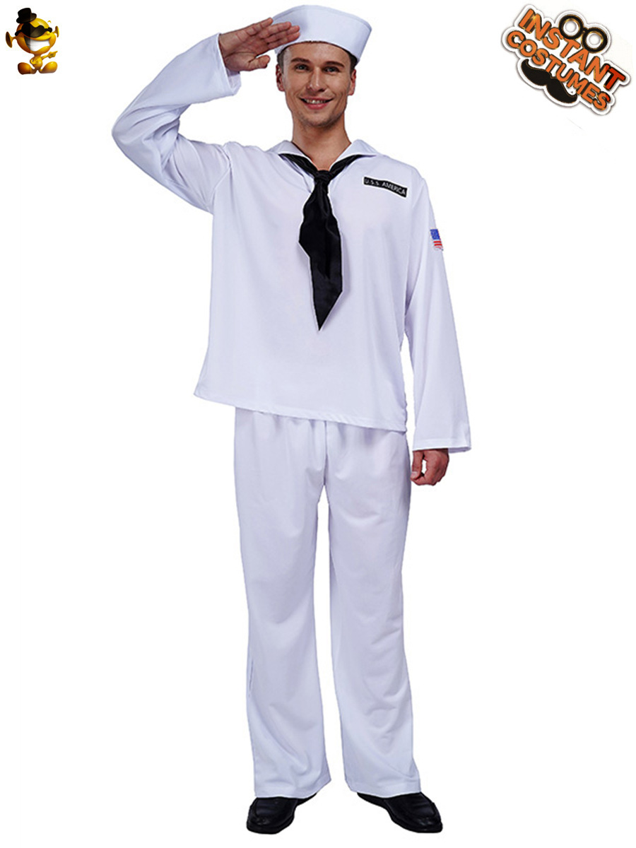 Traje de fiesta de Halloween adulto masculino juego de rol traje de marinero blanco traje de rendimiento de etapa