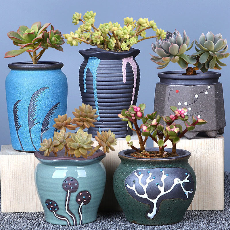 Succulent Flower Pot Ceramic Large Stoneware Breathable Succulent Plant Pot Large Diameter Small Flower Pot Factory One Piece Wholesale