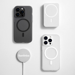 Sanlinba肌感段ボールストライプスーツケースマグネット式携帯ケースアップルiphone15promax対応