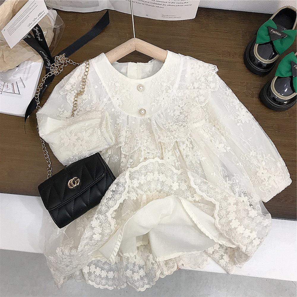 女童连衣裙春装新款洋气儿童蕾丝裙春秋款韩版女宝宝公主裙子外贸