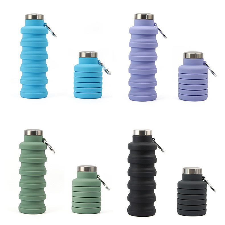 휴대용 접이식 실리콘 물병 500ml 여행 등산 물통