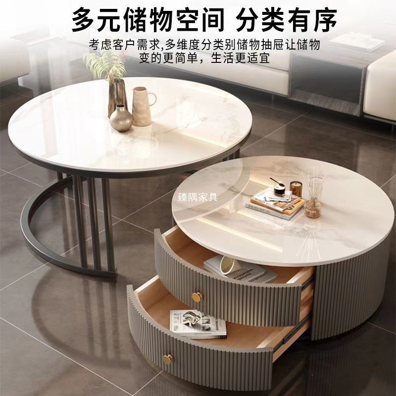 Cream Italia tabla de roca retráctil mesa de té lujosa moderna combinación simple sala de estar pequeña casa mesa redonda