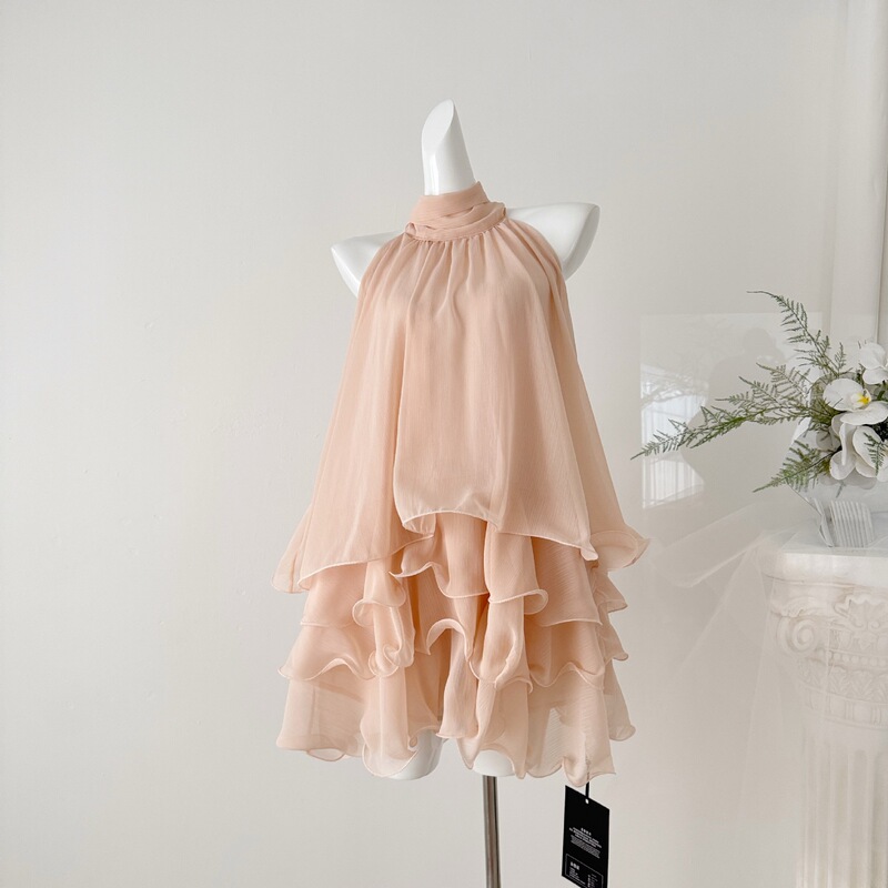 2026 Summer New Style Lily-Of-The-Valley Summer Vibe Pink Halter Neck Dress Sleeveless Short Cake Dress
