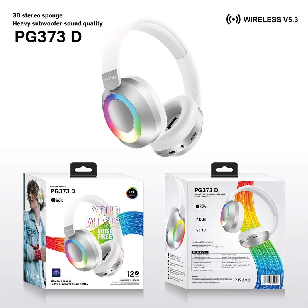 comercio exterior nuevo PG373D auriculares bluetooth de alta calidad lámpara RGB estereoscópica esponja auriculares fábrica al por mayor