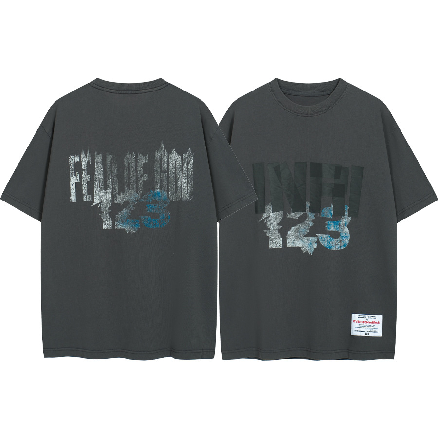 FEAR OF GOD × RRR123 INRI letra impresa hombre camiseta de manga corta casual suelta