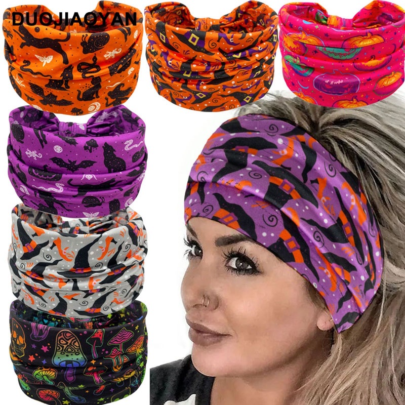 Halloween Printed Headband With Spooky Pumpkin Pattern Design_voghion.com