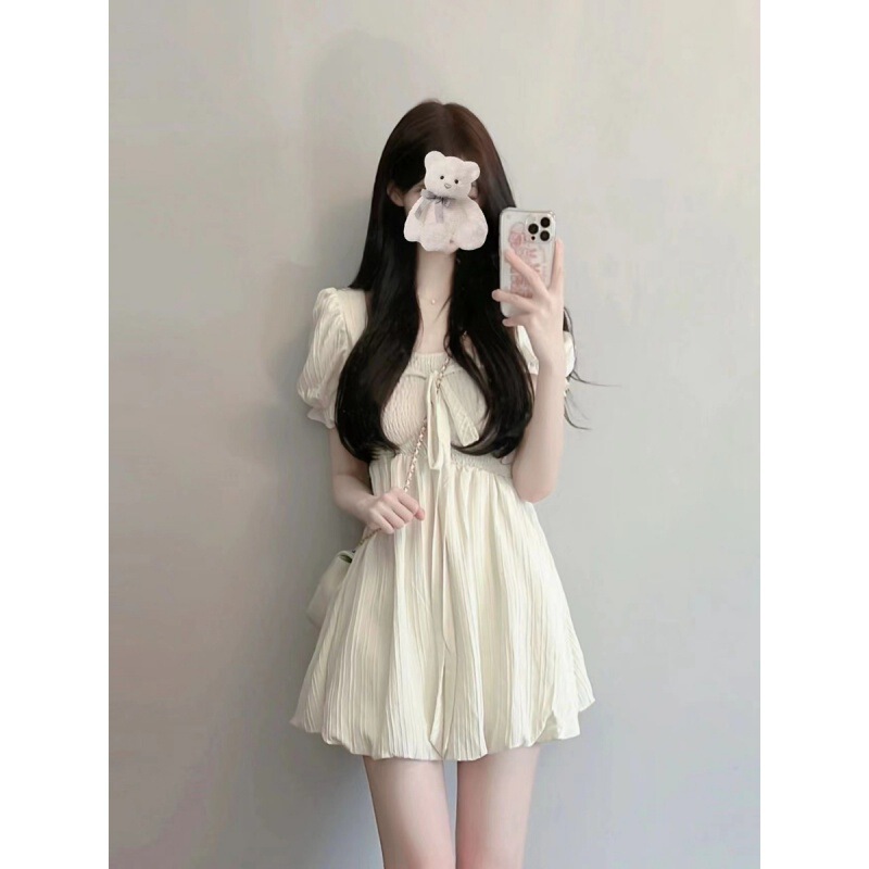 Summer Sweet and Salty Little Man French First Love Pure Desire Design Sense Tight Waist Slimming Short Square Collar Dress Summer Sweet and Salty Little Man French First Love Pure Desire Design Sense Tight Waist Slimming Short Square Collar Dress