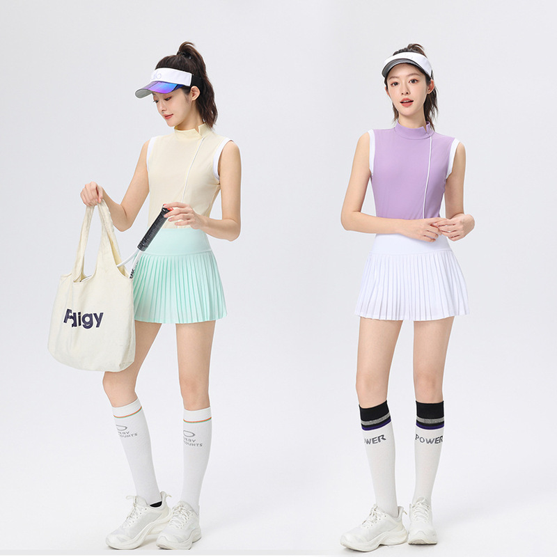Korean Style Quick-Drying Sports Golf Running Sports Patchwork Summer Sleeveless Baseball Uniform Top Women's Tennis T-Shirt