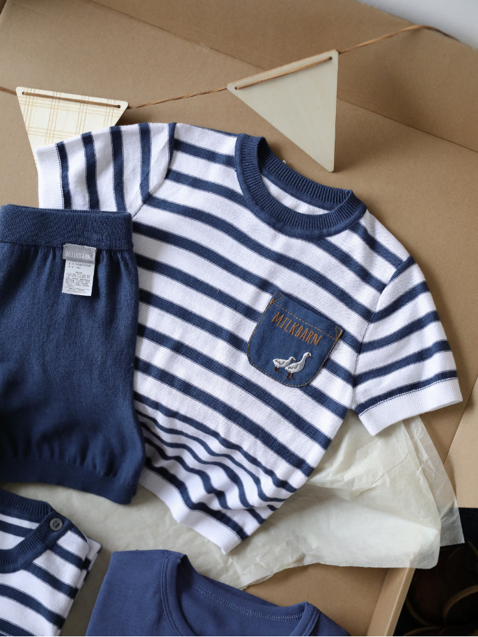 MB 니트 스트라이프 반소매