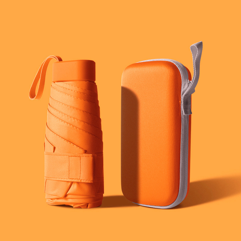 Nuevo mini paraguas plegable portátil negro protector solar paraguas manual ultraligero plano seis pliegues tarjeta paraguas