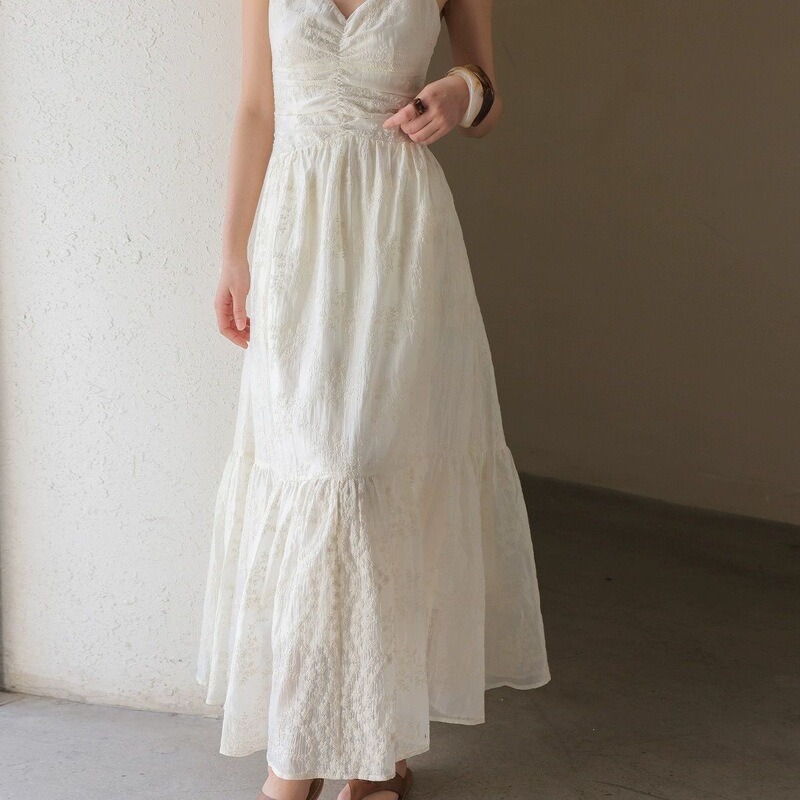 Off-White Dress for Women, 2026 Summer New Style, Slimming A-Line Strap Dress, Long Dress in Ivory White Off-White Dress for Women, 2026 Summer New Style, Slimming A-Line Strap Dress, Long Dress in Ivory White