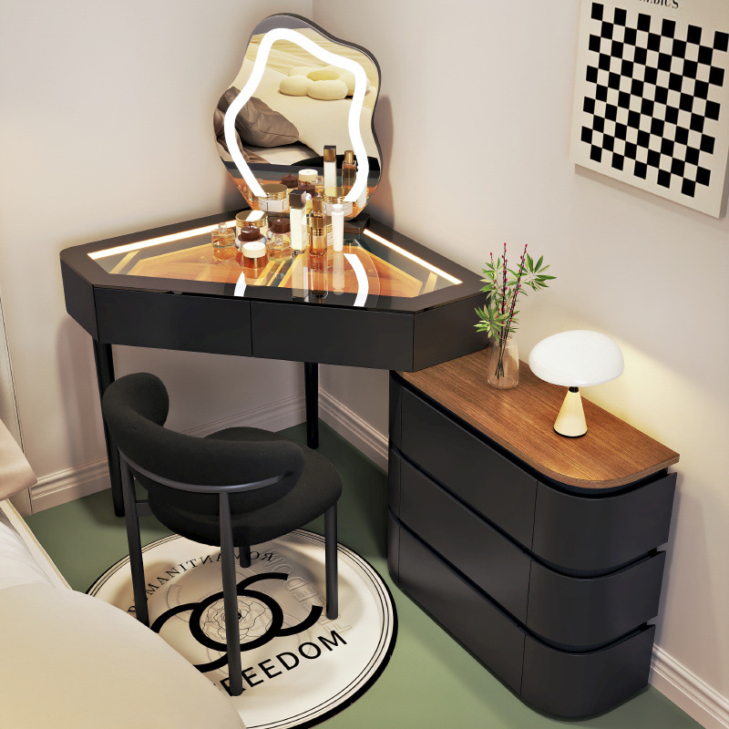 블랙 80cm 화장대 + 수납장 + 화장 거울 + 초승달 의자 ♜⚑