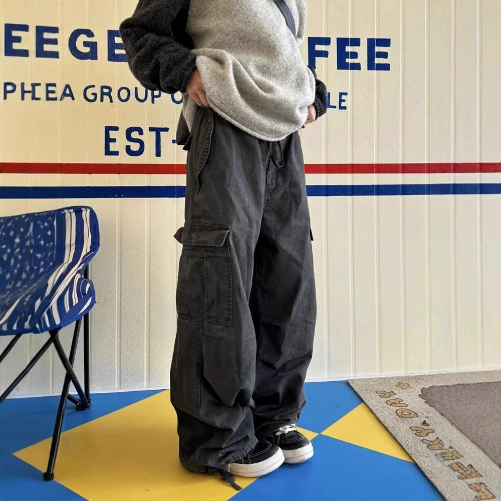 Весенние ретро-стирание свободные черные повседневные комбинезоны для мальчиков