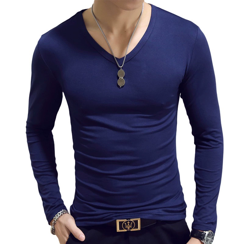 Long‑sleeve autumn T‑shirt, Korean style, slim fit, sizes M–4XL