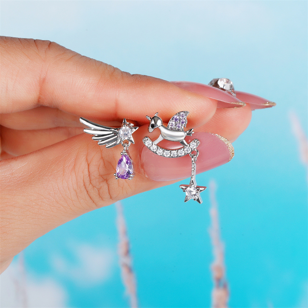 angel wings ear bone nails creative piercing asymmetric earrings