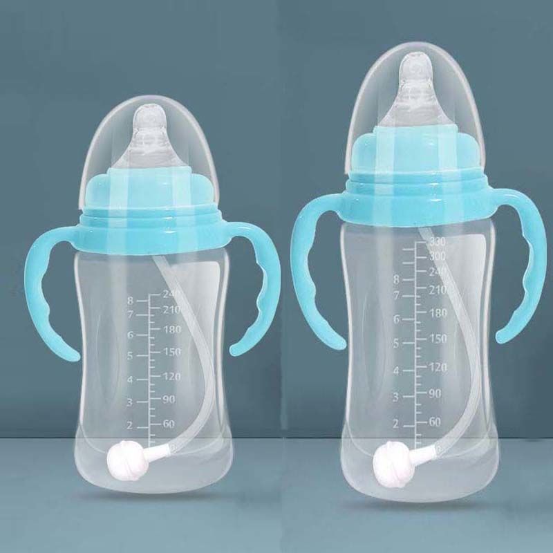 Baby bottle drop-resistant plastic wide-caliber water nozzle big baby silicone straw cup drinking cup supplies cross-border
