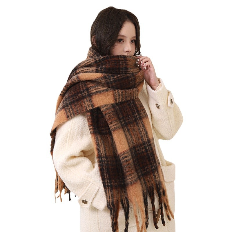 Maillard brun kashmir dam vinter high-end tofs mohair förtjockad halsduk för studenters nya stil_voghion.com