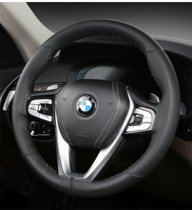 Cross-Border Tea Polyphenol Scented Summer Car Hand-Stitched Steering Wheel Cover Leather Non-Slip Men's and Women's Four-Season Universal Handle Cover