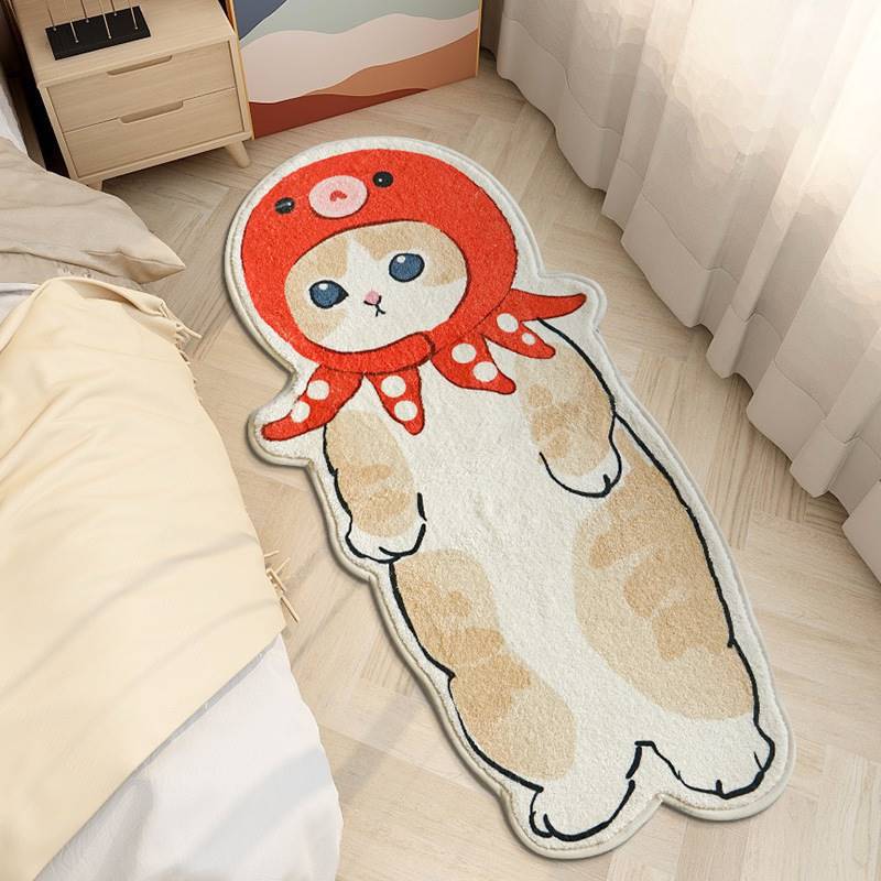 Cartoon feline alfombra de cachemira dormitorio alfombra de cama sofá doméstico mantas de mesa de té resistente al desgaste fácil de cuidar alfombra de ventana flotante