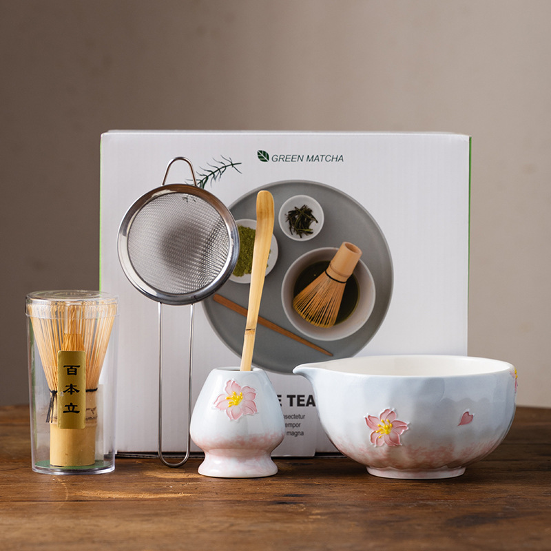 Japanese matcha bowl樱花抹茶碗打抹茶工具点茶碗套装点茶搅拌器|undefined