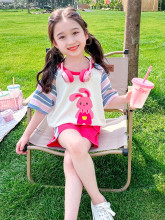 女童套装夏装2024新款儿童夏季网红时髦女宝宝卡通短袖短裤两件套